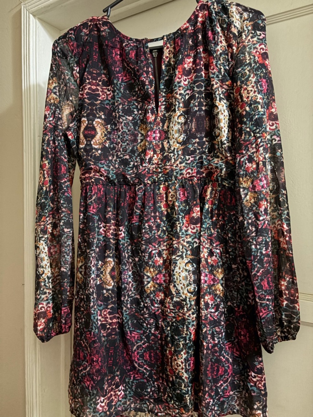 Long Sleeve Floral Mosaic Mini Dress - Multi
